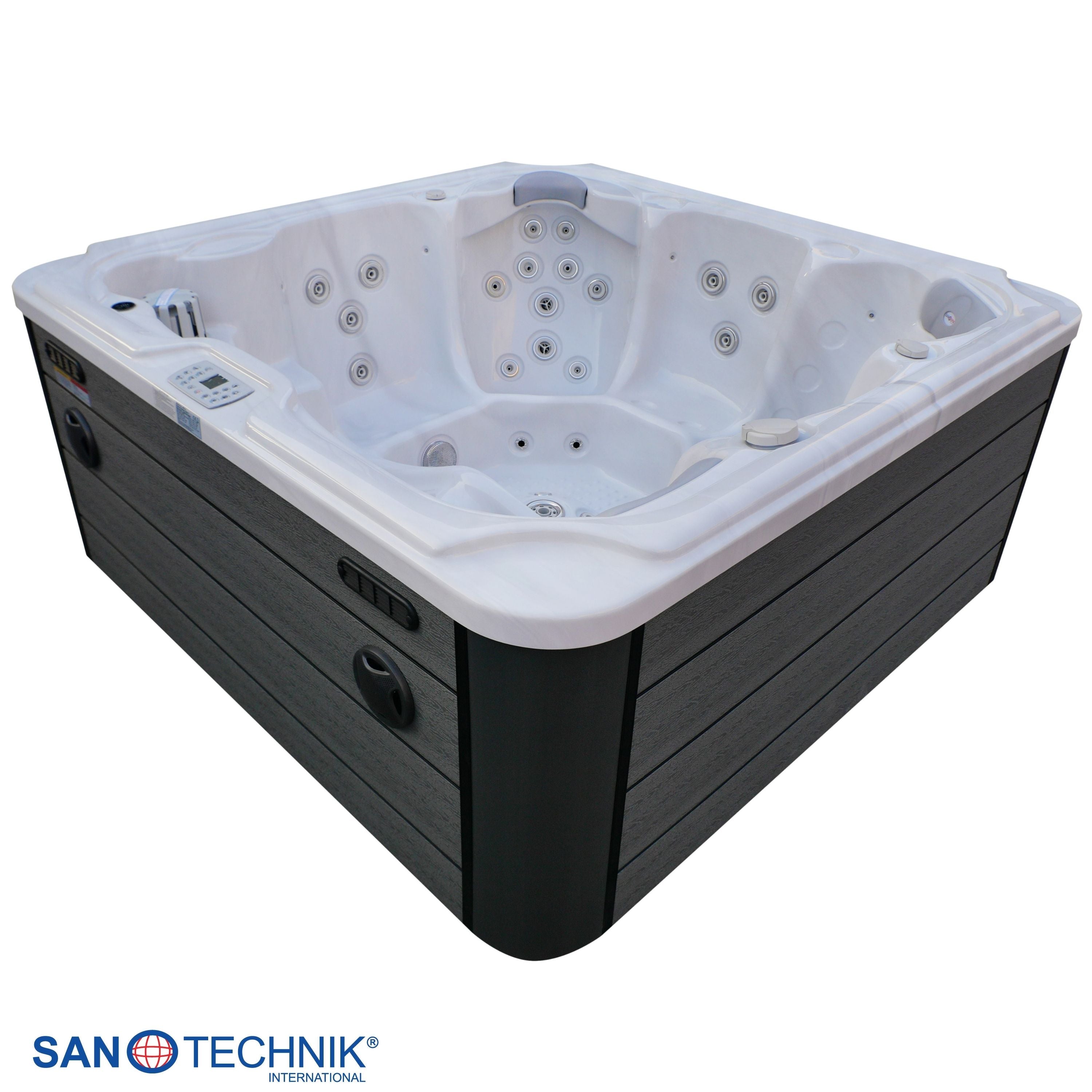 Outdoorwhirlpool OASIS Maxi WHITE MARBLE inkl. Stiege und Abdeckung 210x210x95 cm frostsicher