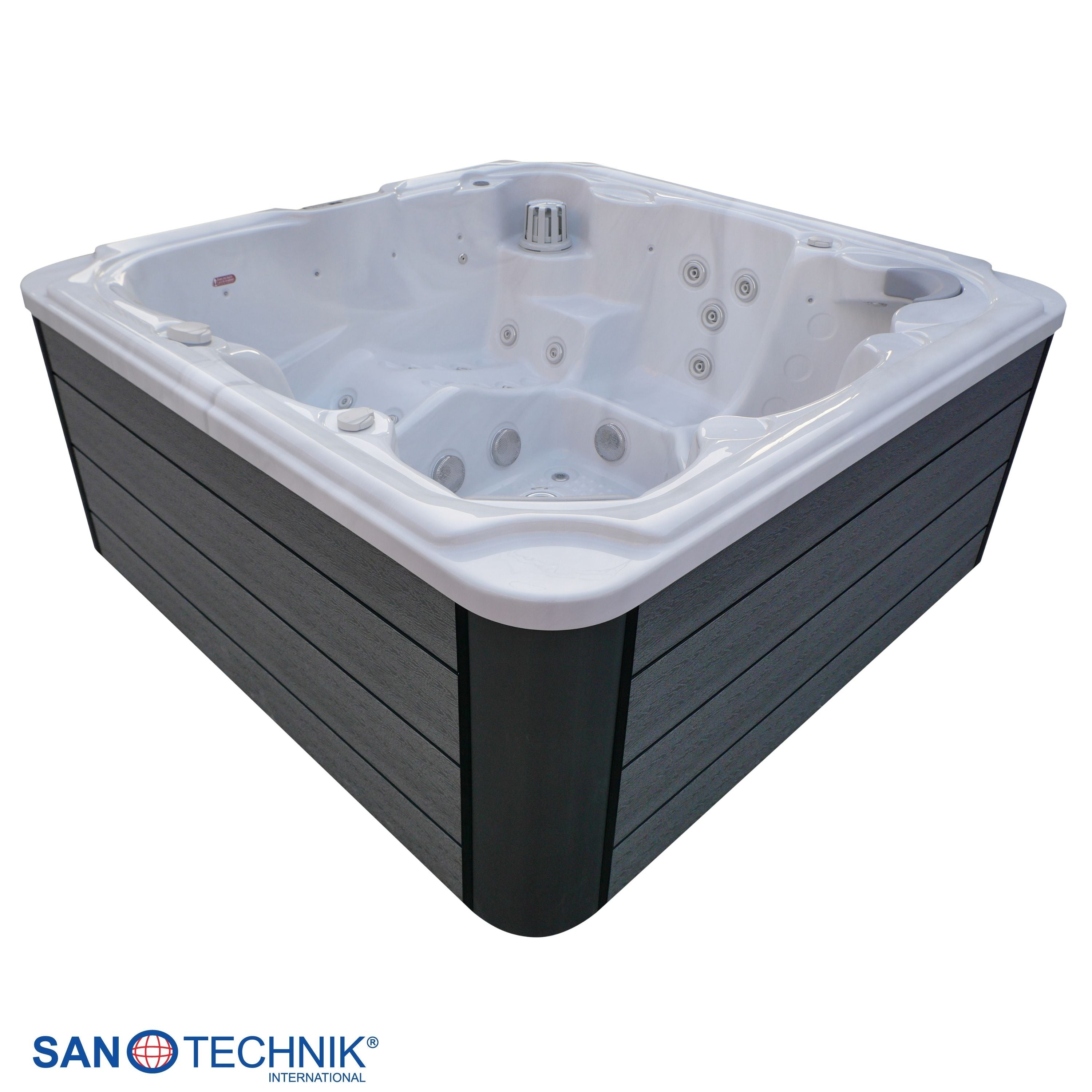 Outdoorwhirlpool OASIS Maxi WHITE MARBLE inkl. Stiege und Abdeckung 210x210x95 cm frostsicher
