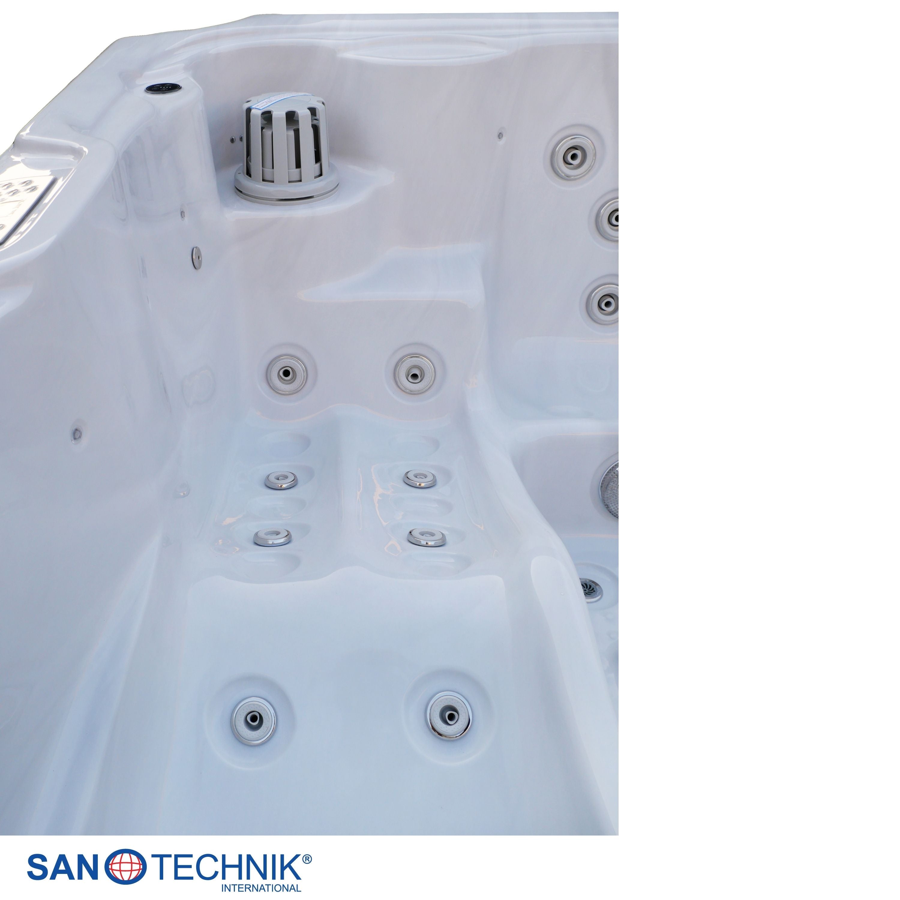Outdoorwhirlpool OASIS Maxi WHITE MARBLE inkl. Stiege und Abdeckung 210x210x95 cm frostsicher