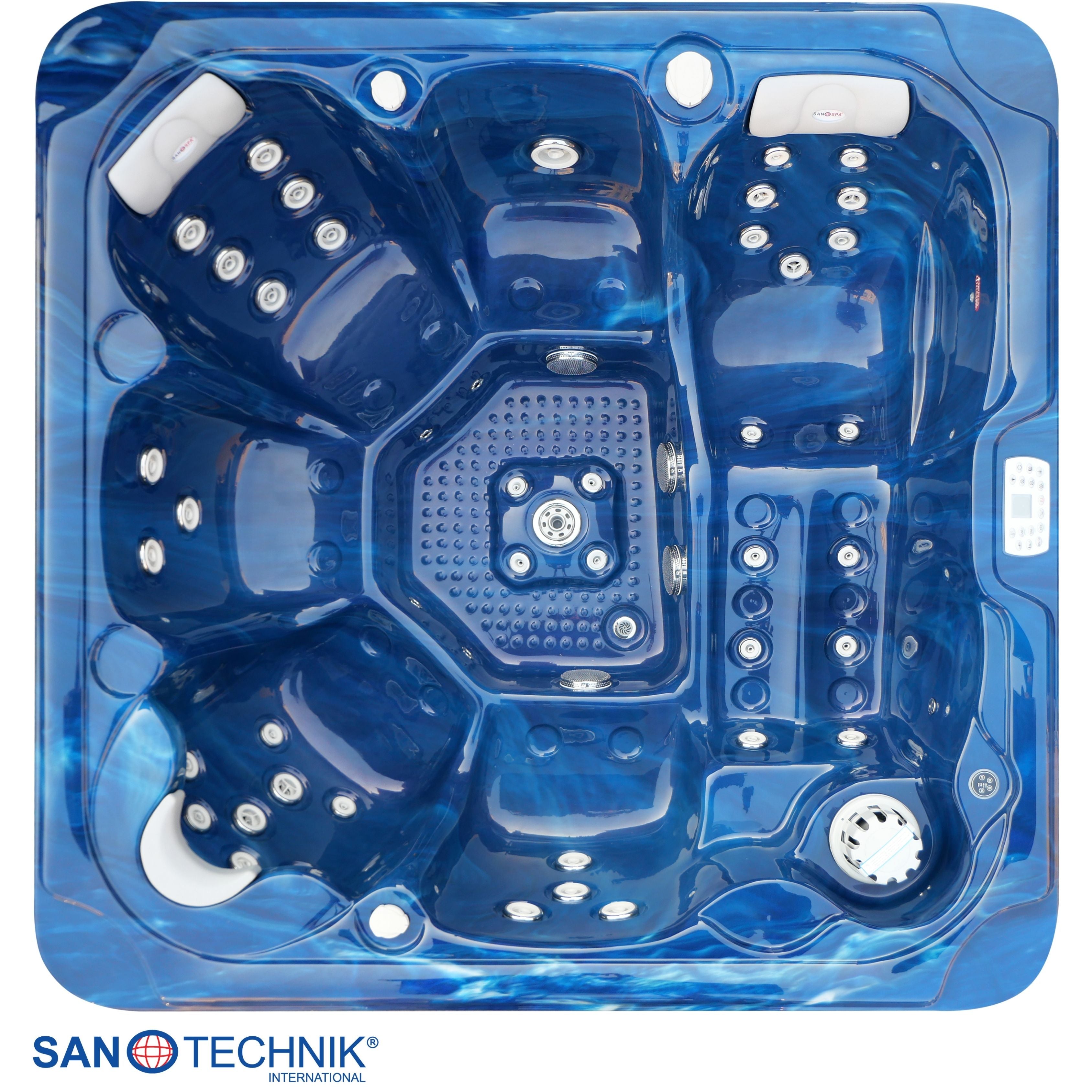 Outdoor whirlpool OASIS Maxi BLUE MARBLE including steps and cover 210x210x95 cm frost-proof