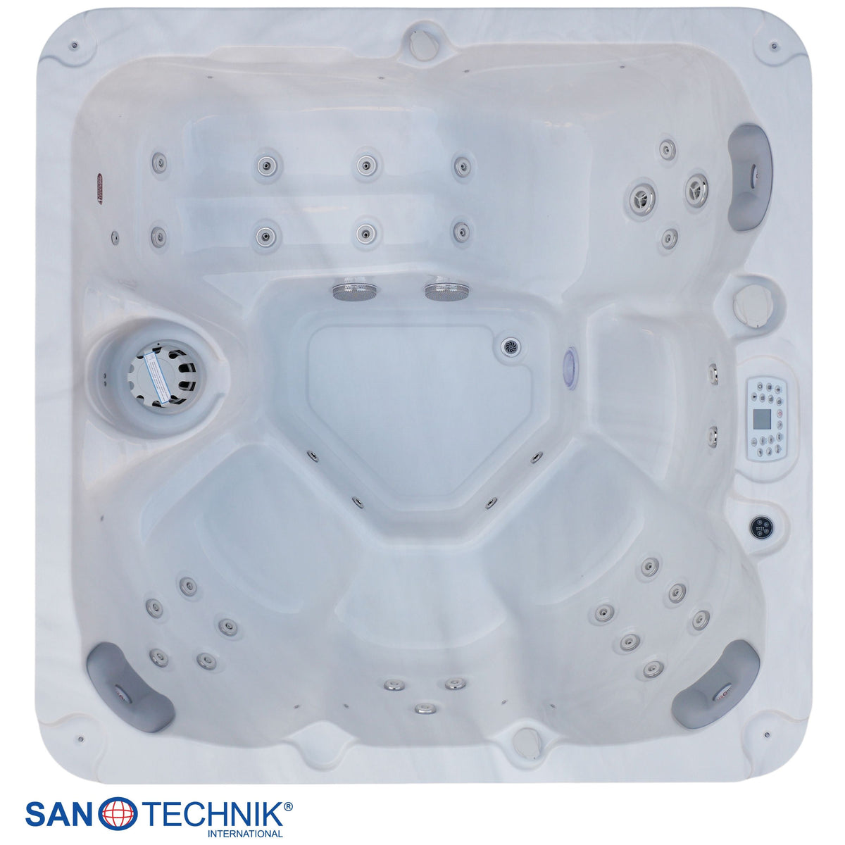 Outdoorwhirlpool PALMA White Marble inkl. Abdeckung & Stiege 190x190x86 cm frostsicher