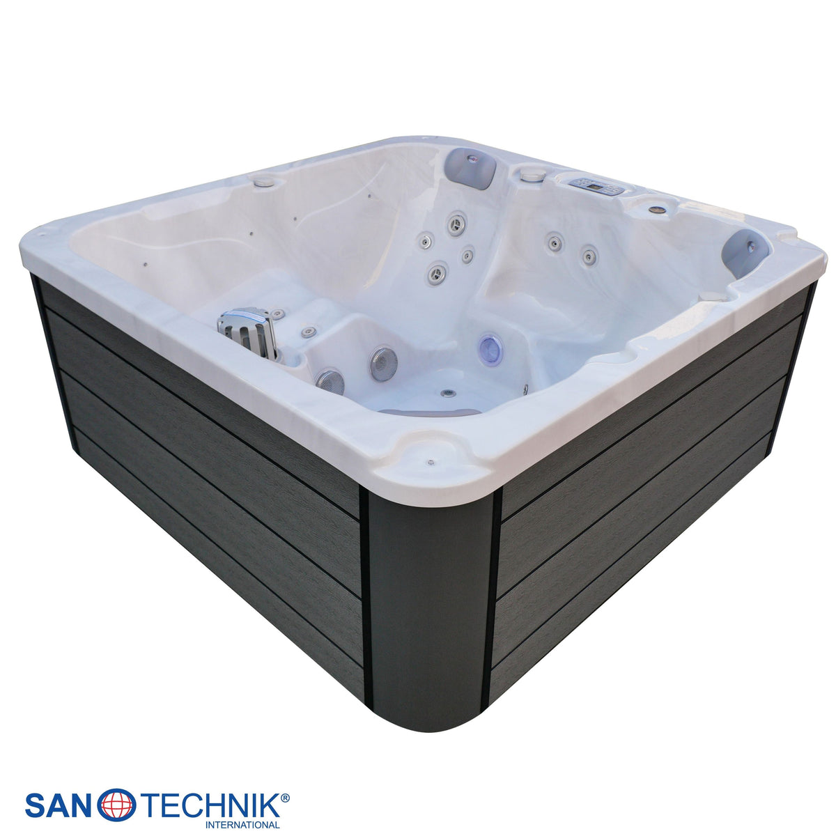 Outdoor Whirlpool PALMA White Marble incl. Cover & Steps 190x190x86 cm frost-proof