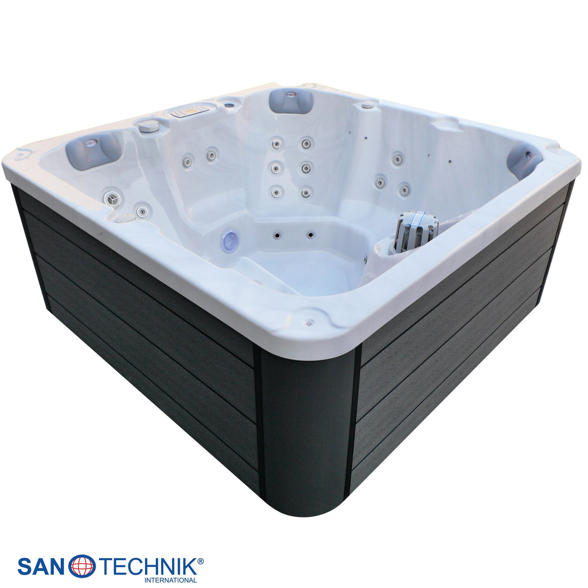 Outdoor Whirlpool PALMA White Marble incl. Cover & Steps 190x190x86 cm frost-proof