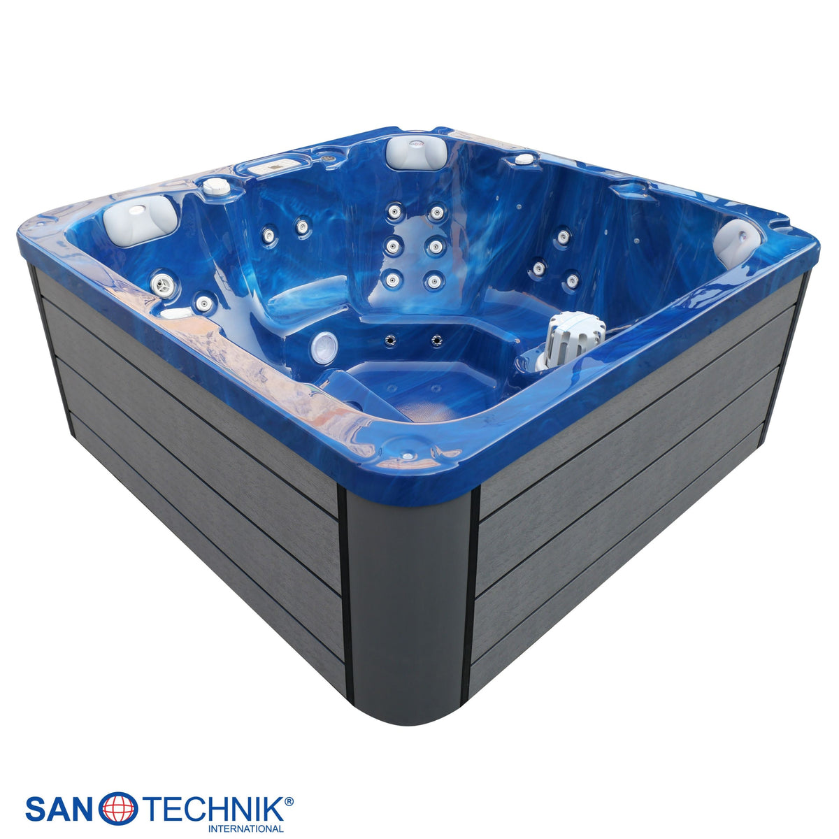 Outdoor Whirlpool PALMA Blue Marble incl. Cover & Steps 190x190x86 cm frost-proof