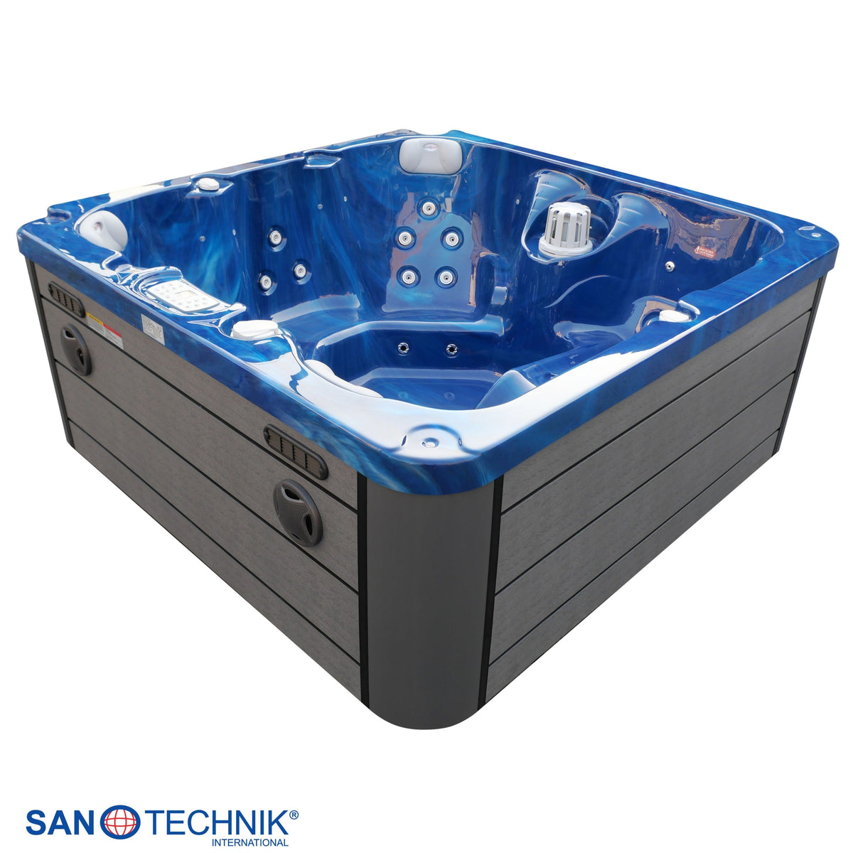 Outdoor Whirlpool PALMA Blue Marble incl. Cover & Steps 190x190x86 cm frost-proof
