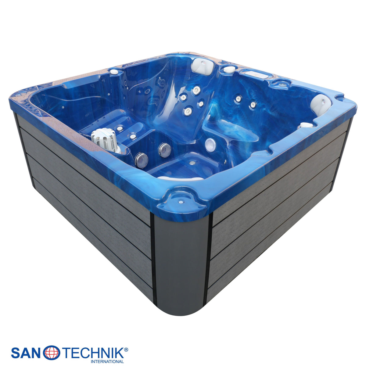 Outdoor Whirlpool PALMA Blue Marble incl. Cover & Steps 190x190x86 cm frost-proof