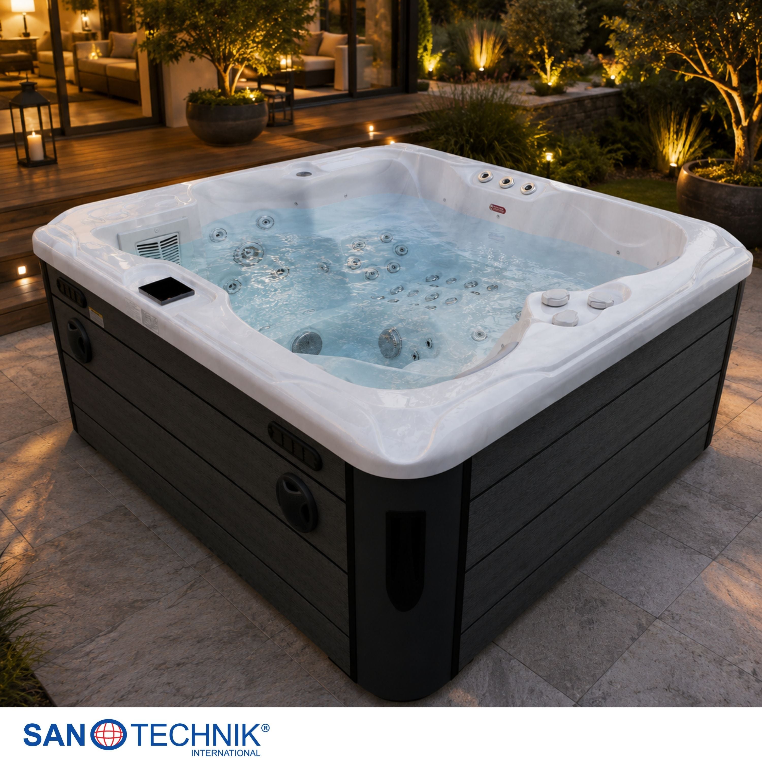 Outdoor Whirlpool MAURITIUS WHITE MARBLE inkl. Stiege und Abdeckung 210x160x90 cm frostsicher