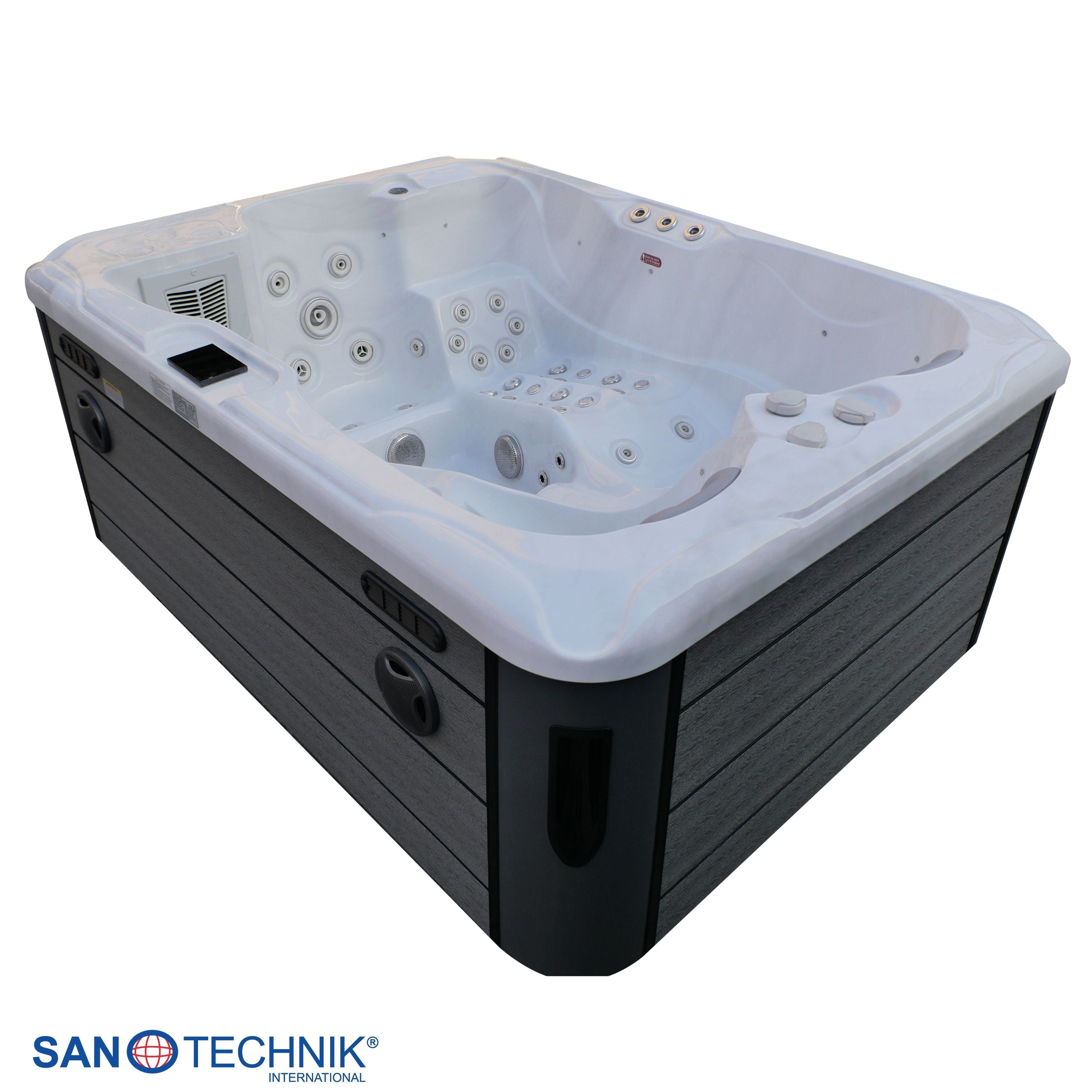 Outdoor Whirlpool MAURITIUS WHITE MARBLE inkl. Stiege und Abdeckung 210x160x90 cm frostsicher