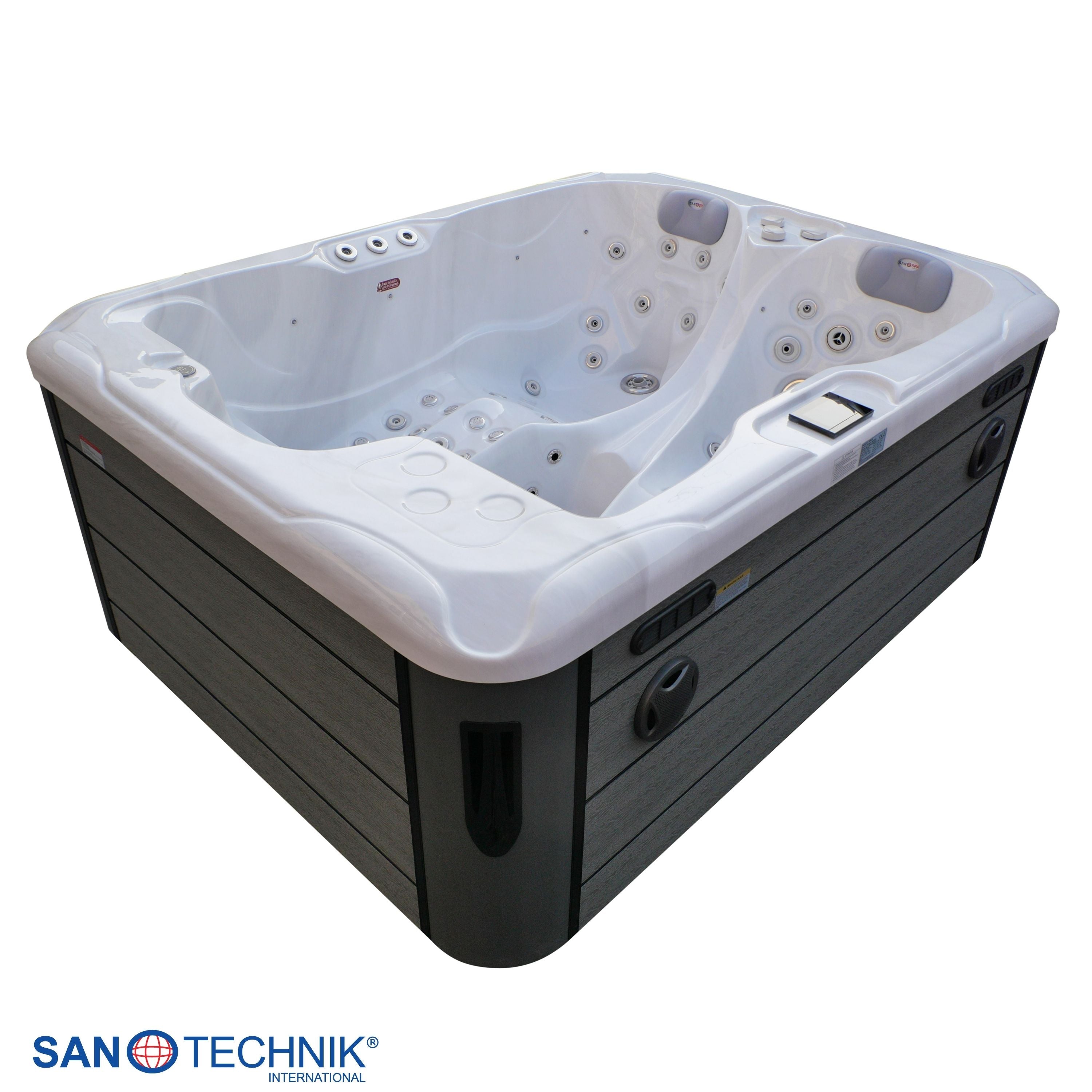 Outdoor Whirlpool MAURITIUS WHITE MARBLE inkl. Stiege und Abdeckung 210x160x90 cm frostsicher