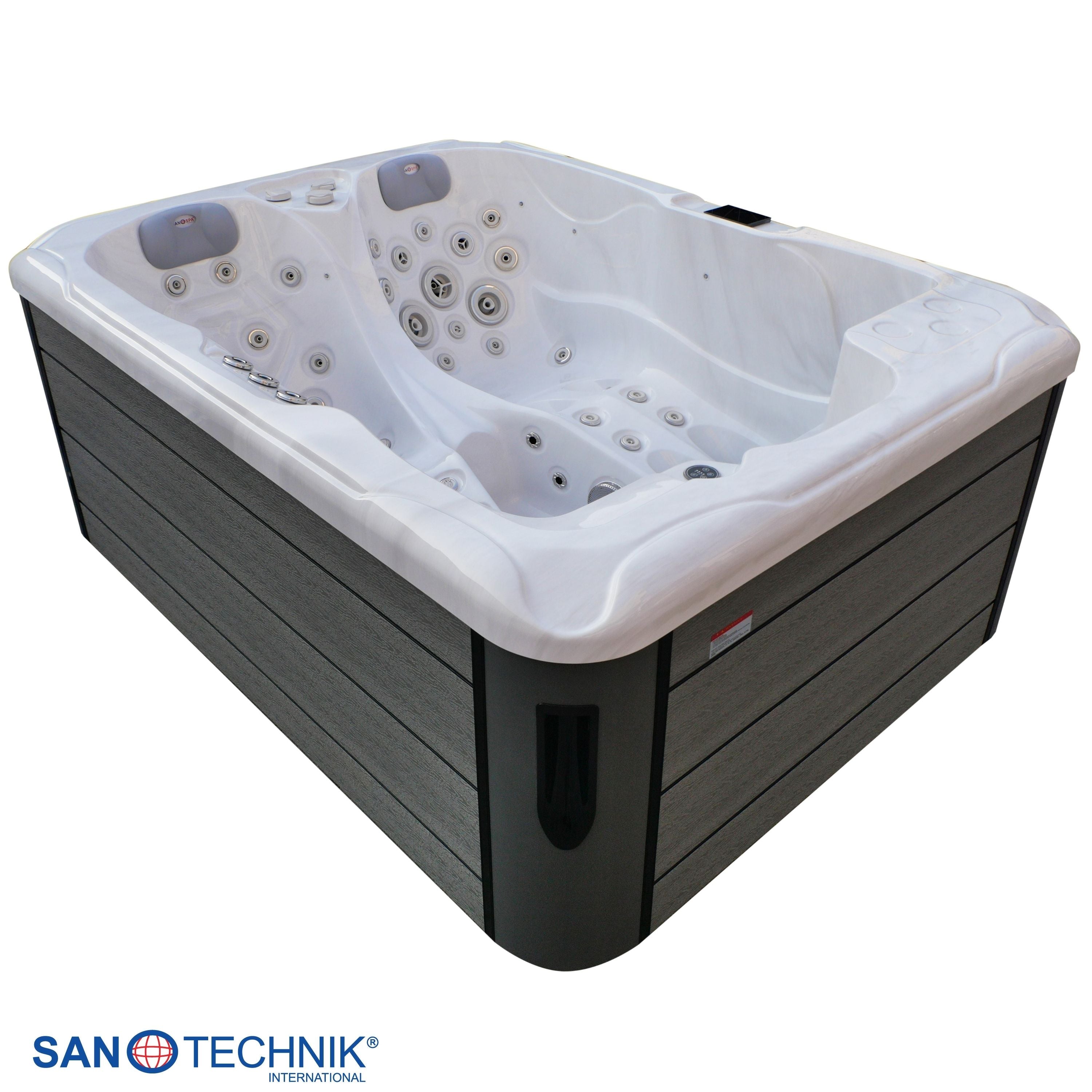 Outdoor Whirlpool MAURITIUS WHITE MARBLE inkl. Stiege und Abdeckung 210x160x90 cm frostsicher