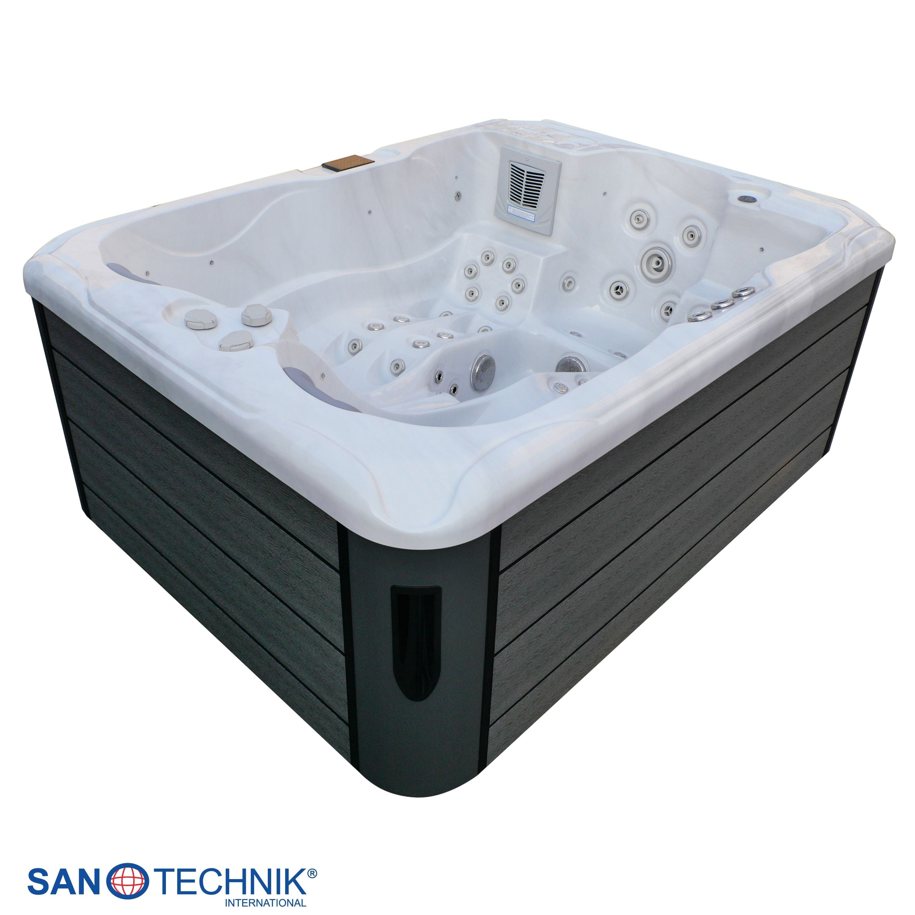 Outdoor Whirlpool MAURITIUS WHITE MARBLE inkl. Stiege und Abdeckung 210x160x90 cm frostsicher