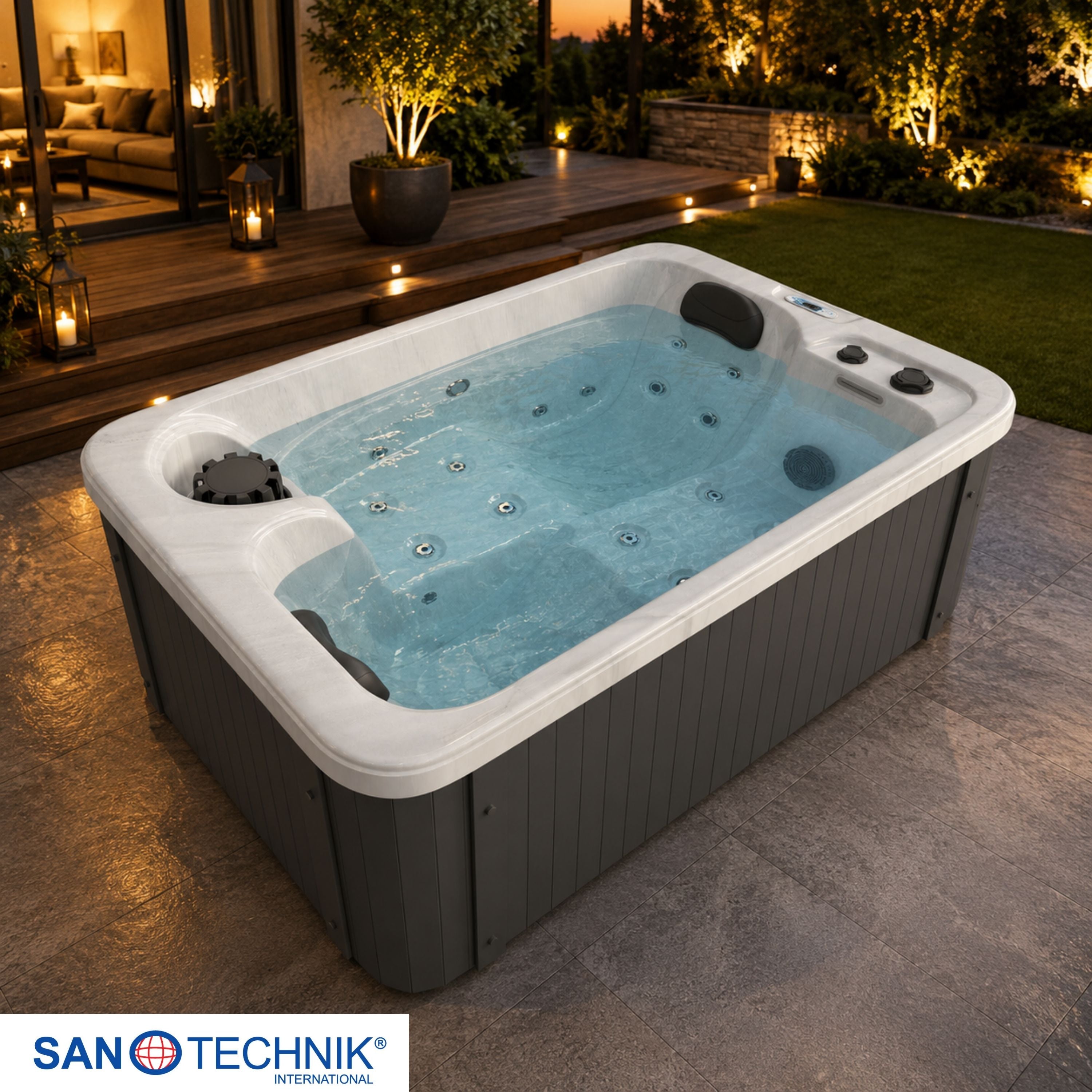 Outdoor Whirlpool SPLIT WHITE MARBLE inkl. Abdeckung 175x115x70 cm frostsicher
