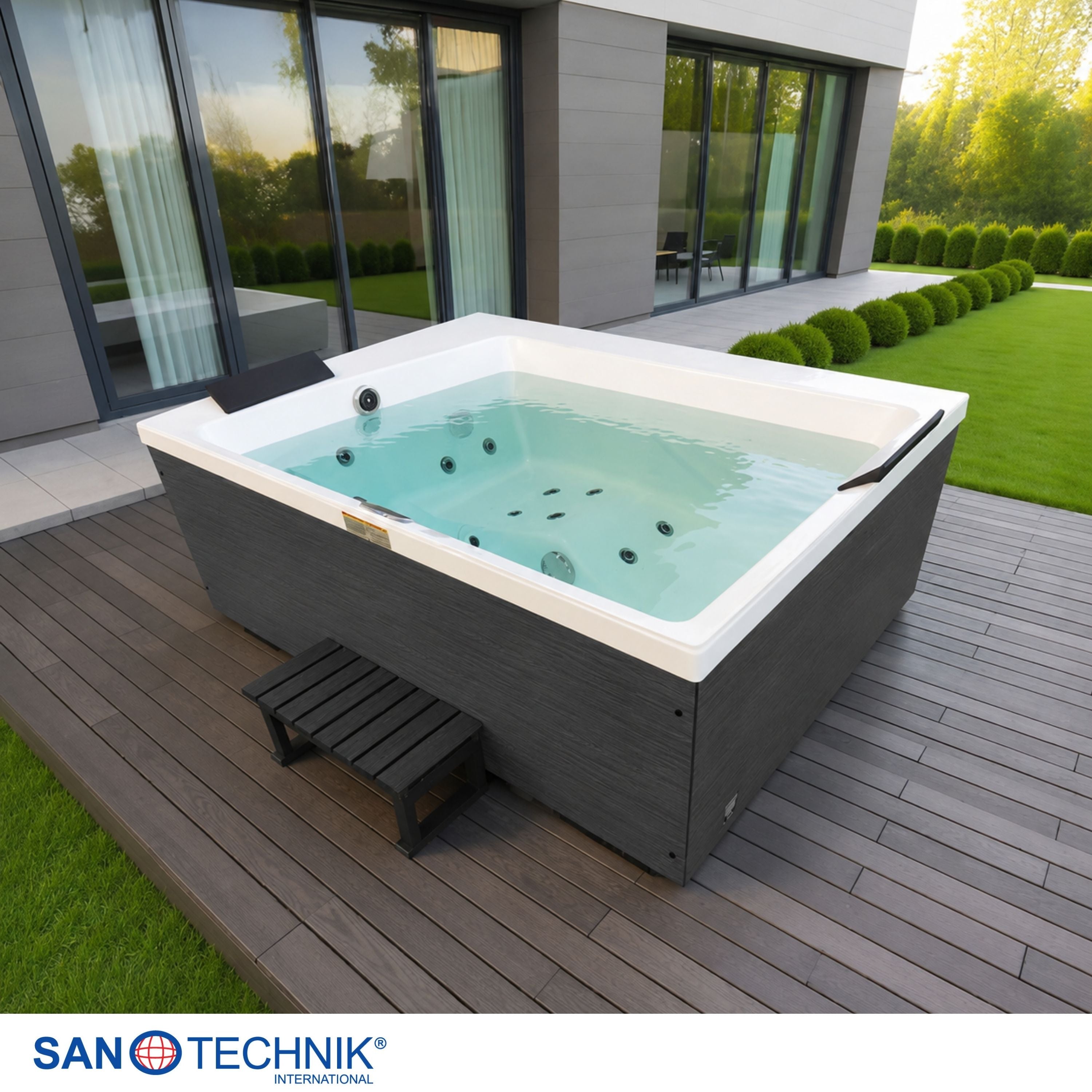 Outdoor Whirlpool KORFU WHITE inkl. Abdeckung + Stiege 190x140x70 cm frostsicher