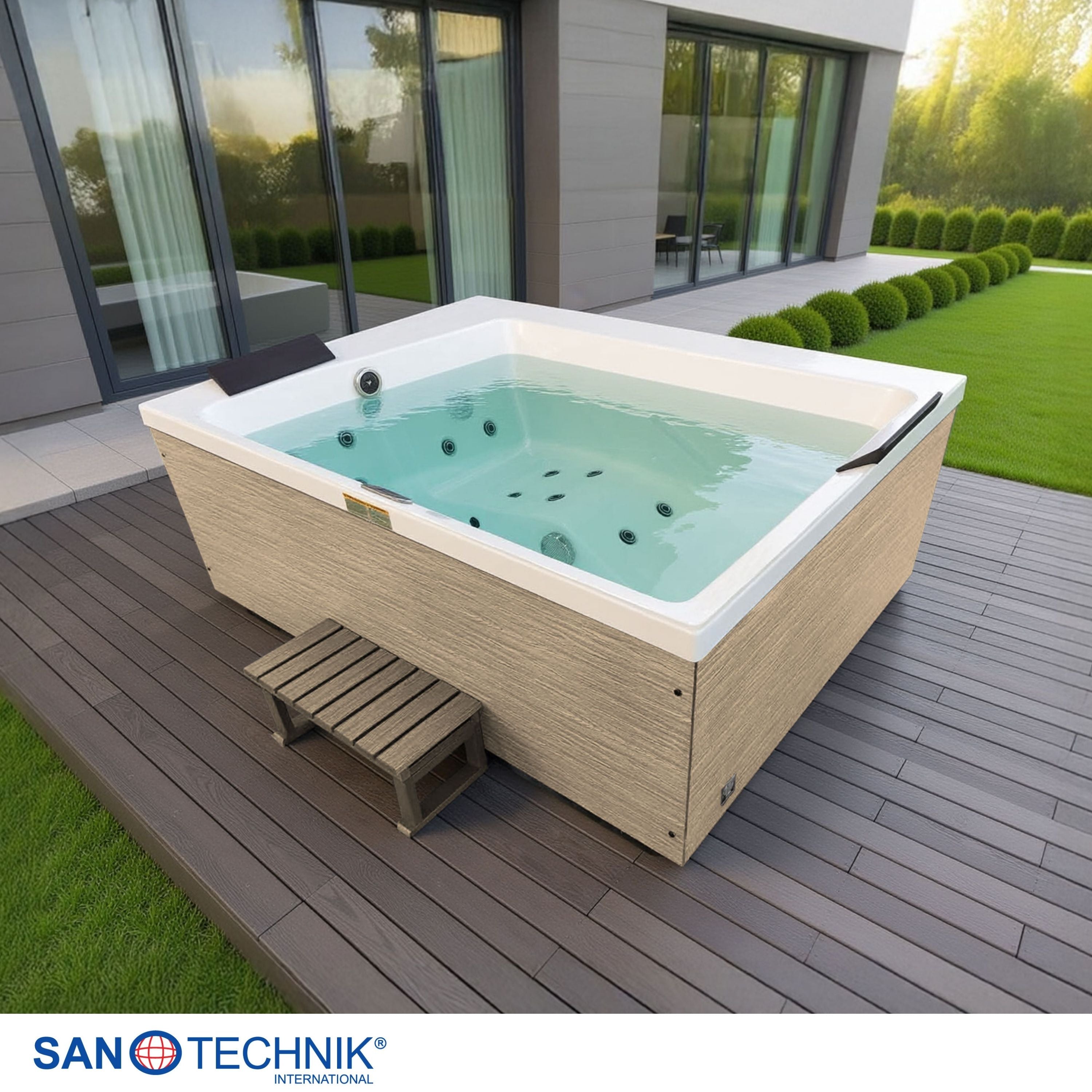 Outdoor Whirlpool ZADAR WHITE inkl. Abdeckung + Stiege 190x140x70 cm frostsicher