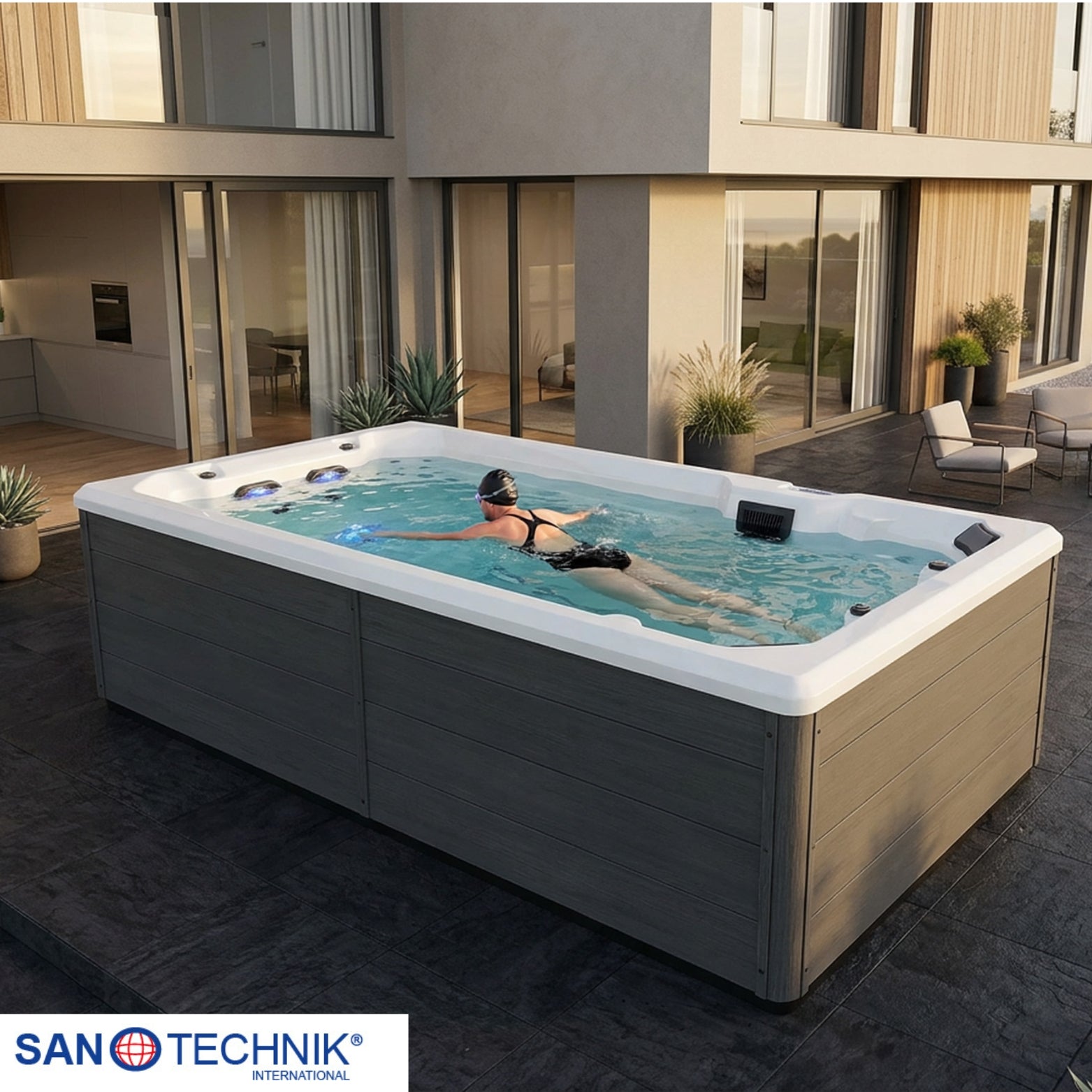 Swimspa IBIZA WHITE MARBLE including cover and steps 400 x 228 x 131 cm frost-proof