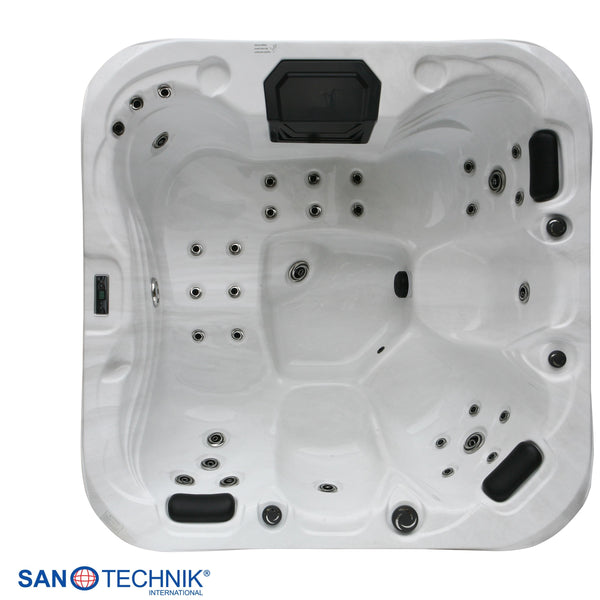 Outdoorwhirlpool TAHITI WHITE MARBLE inkl. Abdeckung und Stiege 200x200x88 cm frostsicher