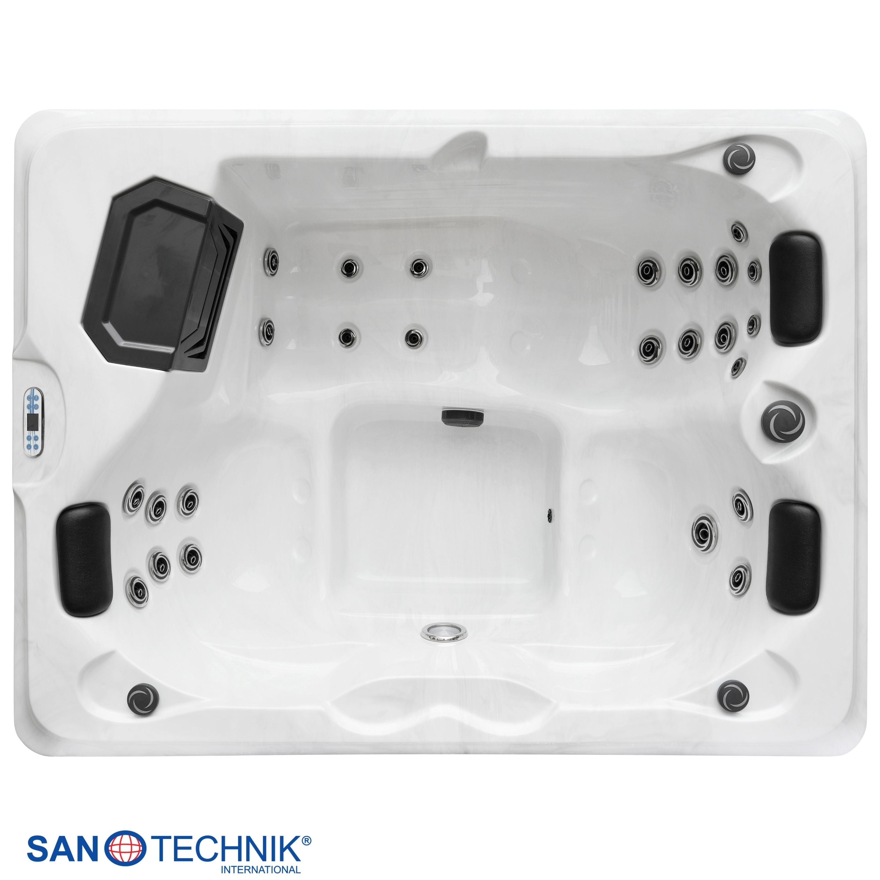 Outdoorwhirlpool Diablo WHITE MARBLE inkl. Abdeckung und Treppe  - 210 x 160 x 80cm frostsicher
