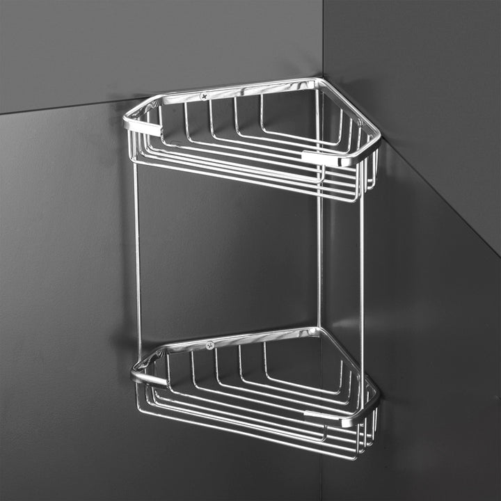 2 tier shower basket with chrome hooks