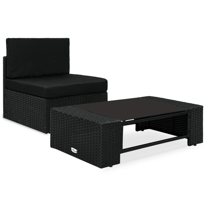 2-tlg. Garten-Lounge-Set Poly Rattan Schwarz