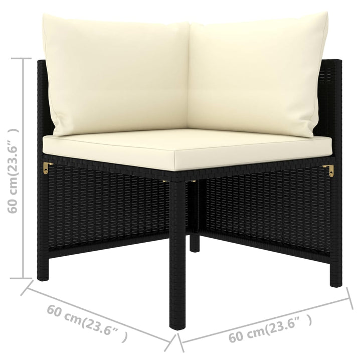 3-Sitzer-Gartensofa mit Auflagen Schwarz Poly Rattan