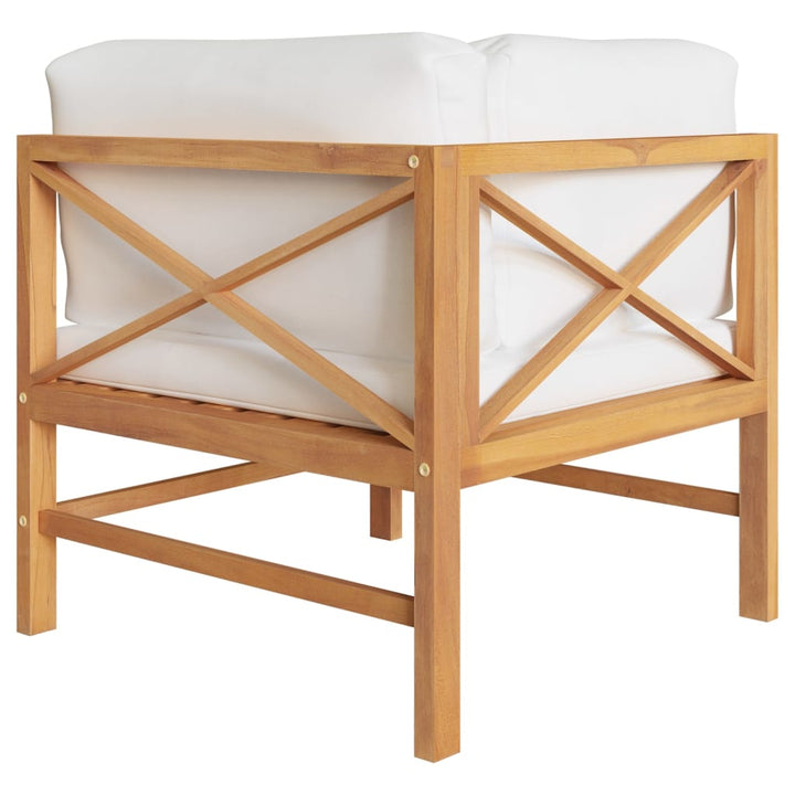 Ecksofa mit Creme Kissen Teak Massivholz