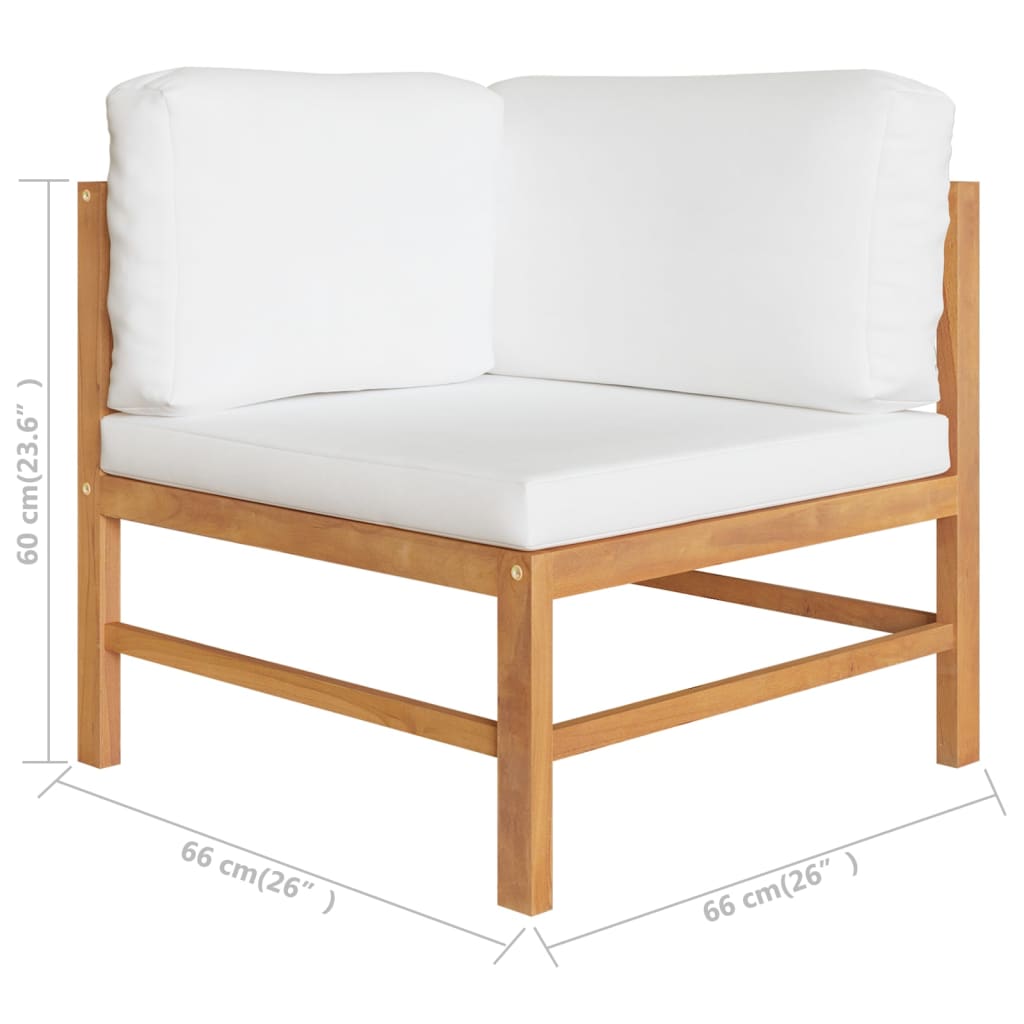 Ecksofa mit Creme Kissen Teak Massivholz