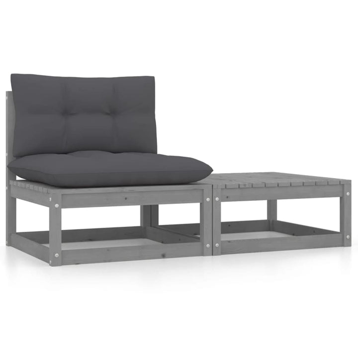 2-tlg. Garten-Lounge-Set mit Kissen Grau Kiefer Massivholz