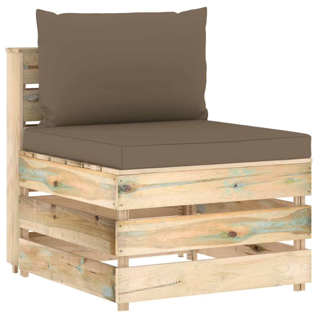 Modulares Mittelsofa mit Kissen Grün Imprägniertes Holz