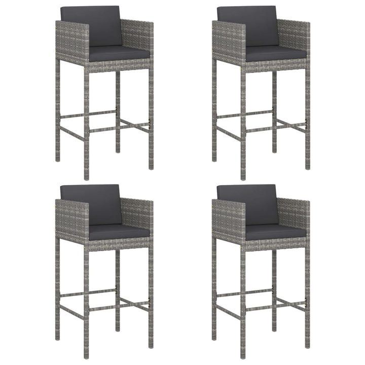 Barhocker 4 Stk. mit Kissen Grau Poly Rattan