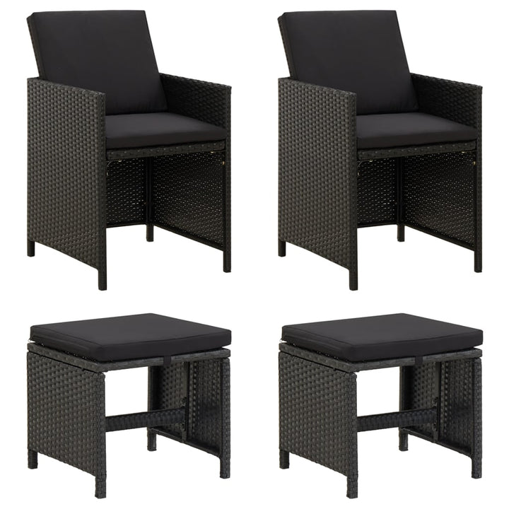 4-tlg. Gartenstuhl und Hocker Set Poly Rattan Schwarz