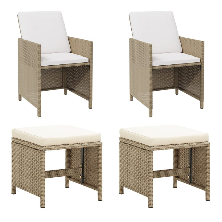 Gartenstühle mit Hocker 2 Stk. Poly Rattan Beige