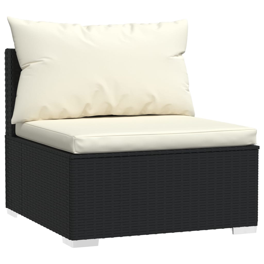 Garten-Mittelsofa mit Kissen Schwarz Poly Rattan