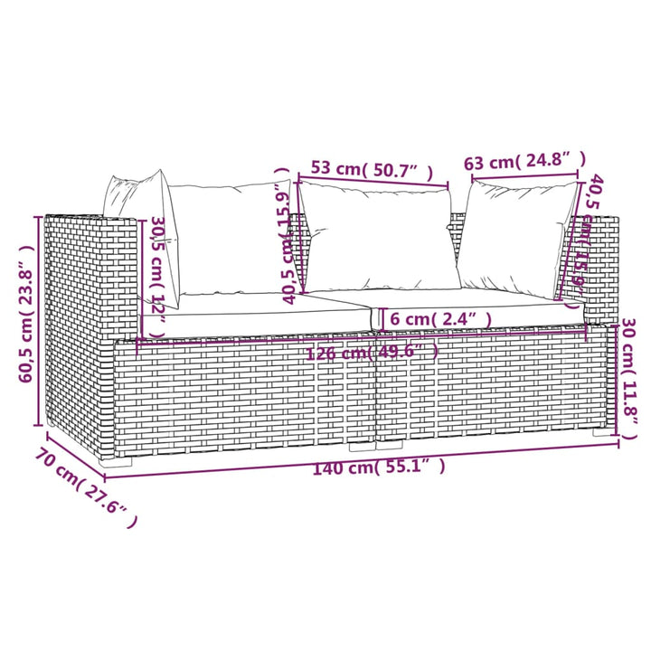 3-tlg. Garten-Lounge-Set mit Auflagen Schwarz Poly Rattan