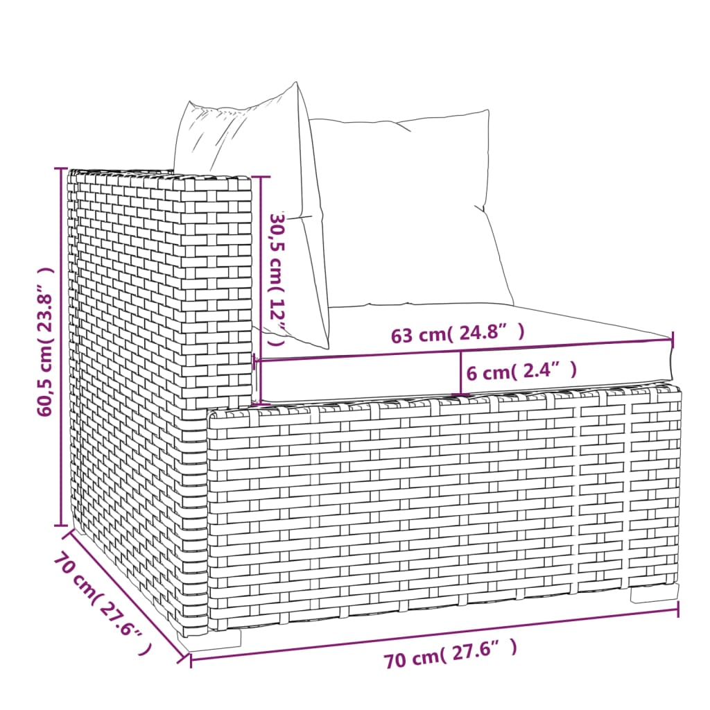 3-tlg. Garten-Lounge-Set mit Auflagen Schwarz Poly Rattan