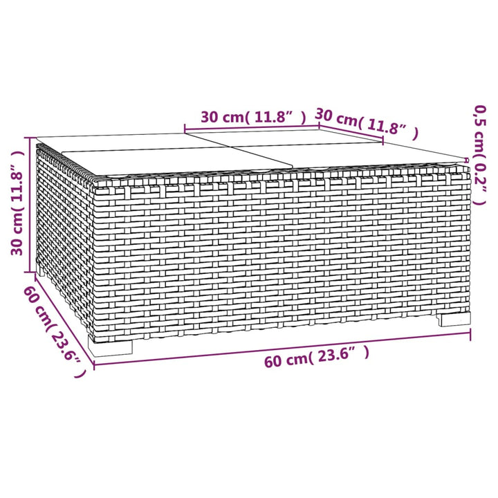 Garten-Couchtisch Braun 60x60x30 cm Poly Rattan und Glas