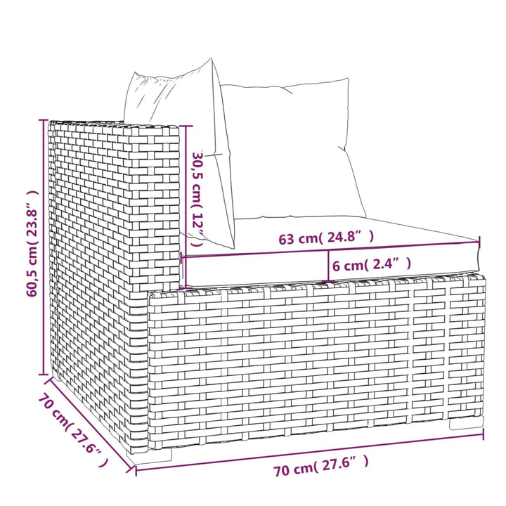 3-tlg. Garten-Lounge-Set mit Auflagen Braun Poly Rattan