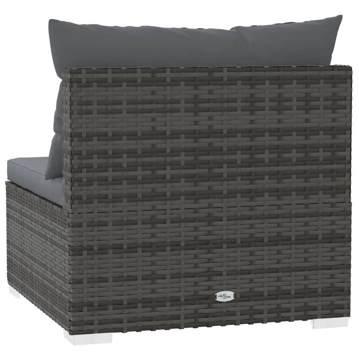 Garten-Mittelsofa mit Kissen Grau Poly Rattan