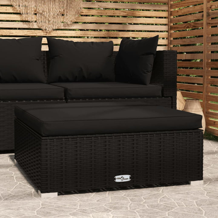 Gartenhocker mit Kissen Schwarz 70x70x30 cm Poly Rattan