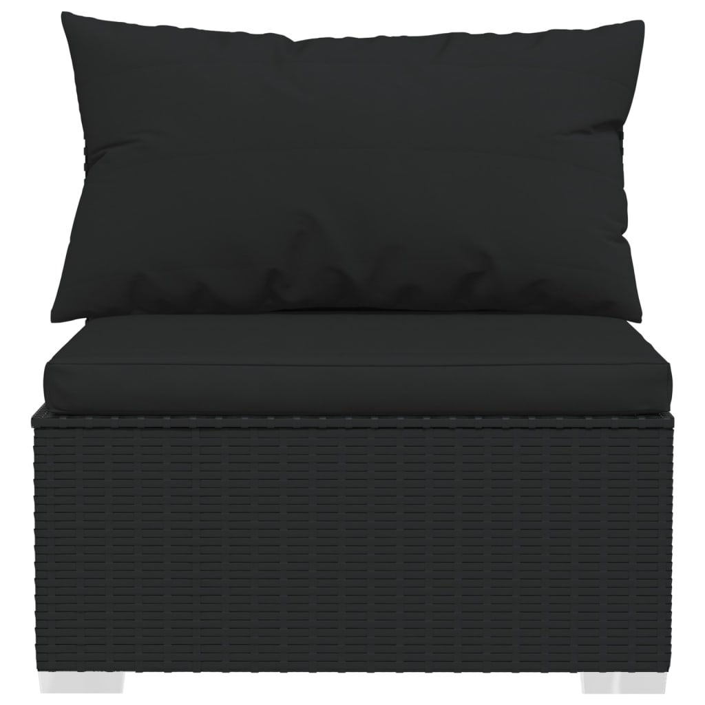 Garten-Mittelsofa mit Kissen Schwarz Poly Rattan