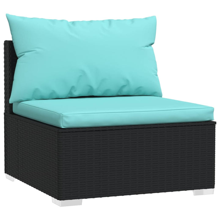 Garten-Mittelsofa mit Kissen Schwarz Poly Rattan