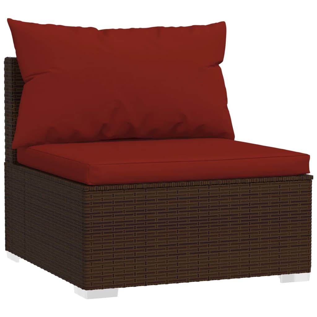 Garten-Mittelsofa mit Kissen Braun Poly Rattan