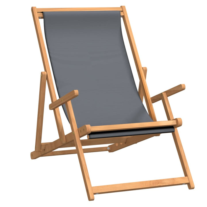 Strandstuhl Klappbar Massivholz Teak Grau