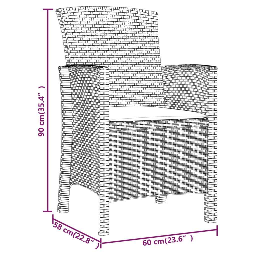 Gartenstuhl mit Kissen PP Rattan Graphitgrau