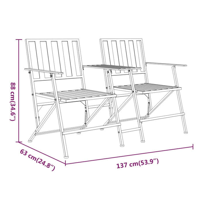 2-Sitzer-Gartenbank Klappbar 137 cm Schwarz Stahl