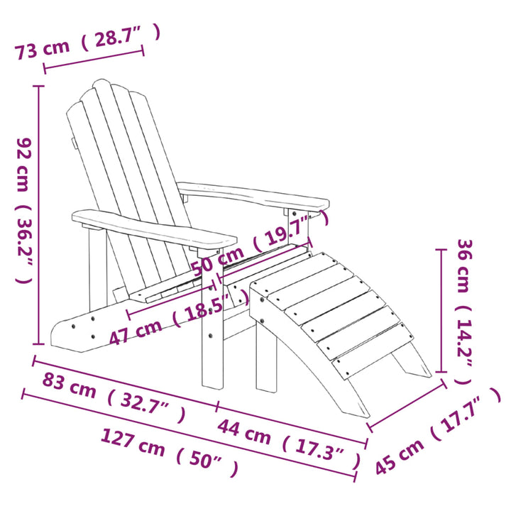 Adirondack-Gartenstühle 2 Stk. mit Hockern HDPE Weiß