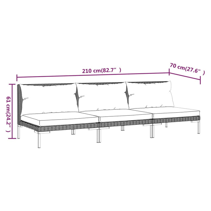 Gartensofas 3 Stk. mit Kissen Halbrundes Poly Rattan