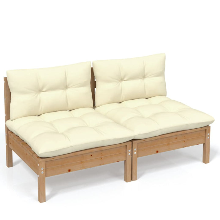 2-Sitzer-Gartensofa mit Creme Kissen Massivholz Kiefer