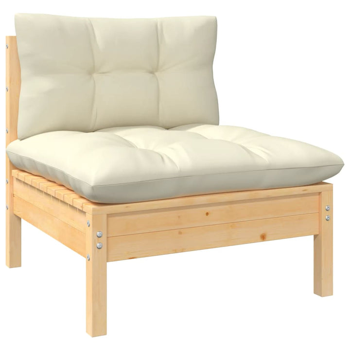 3-Sitzer-Gartensofa mit Creme Kissen Massivholz Kiefer