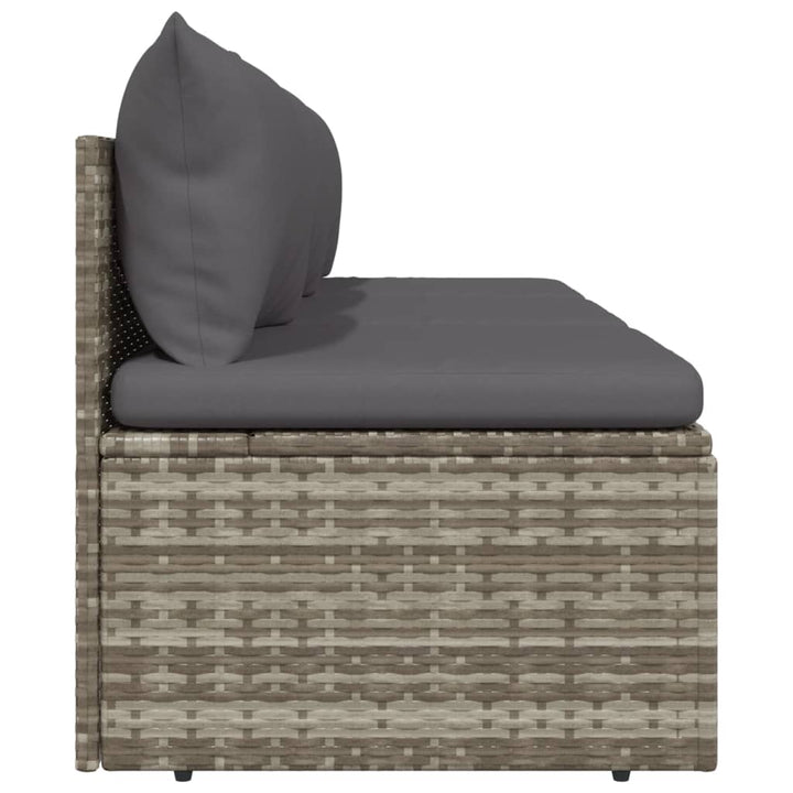 Gartensofa 3-Sitzer mit Kissen Grau Poly Rattan