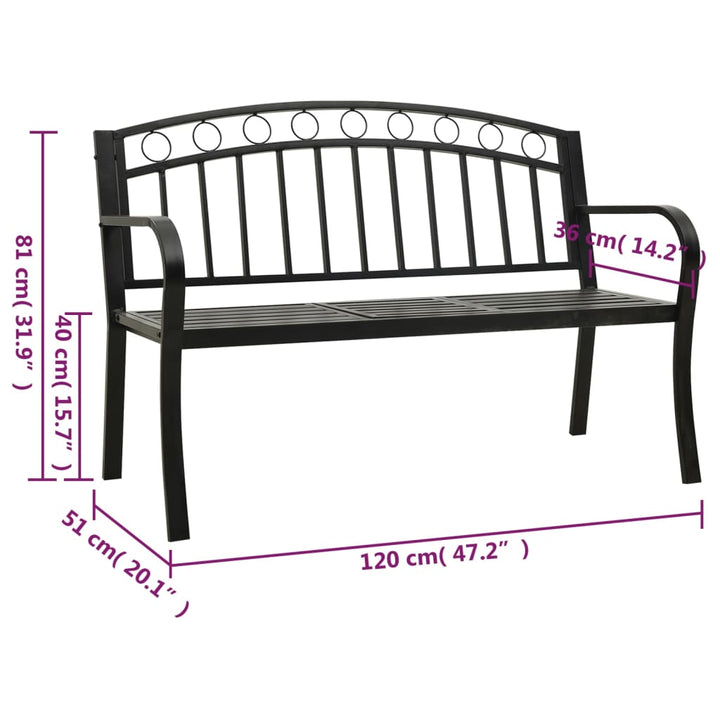 Gartenbank mit Tisch Schwarz 120 cm Stahl